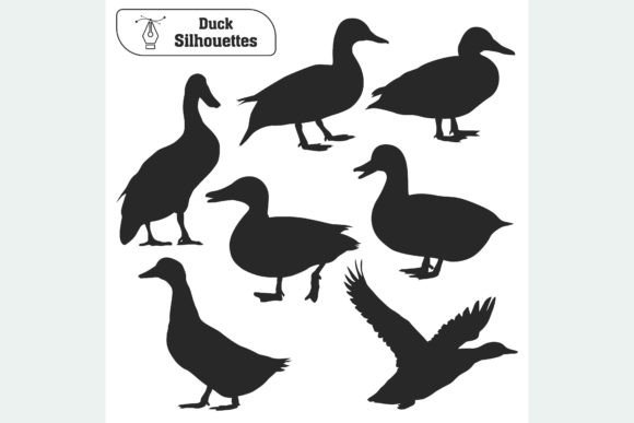 Animal Duck Silhouette in Different Pose: Creative Design Asset