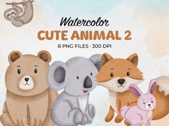 Charming Watercolor Cute Animal 2 Clip Art for Creators