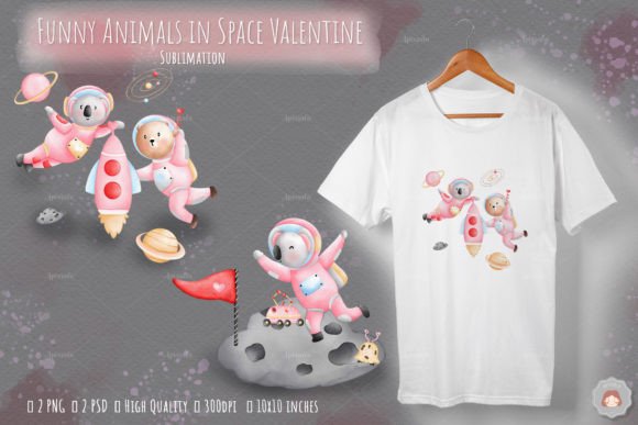 Space Meets Valentine: Whimsical Animal Sublimation