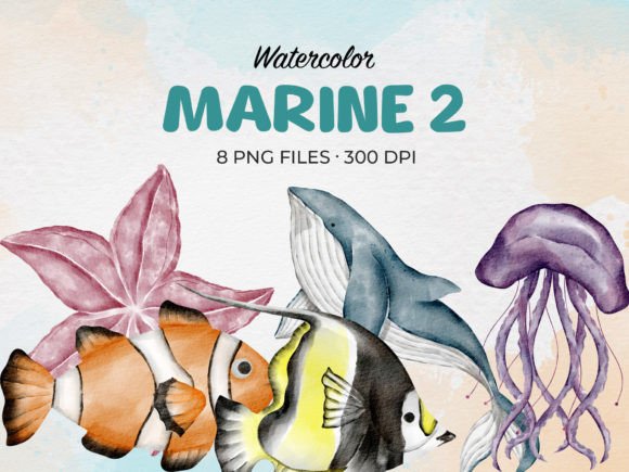 Watercolor Marine Sea Animal Clip Art: Creative Design Assets